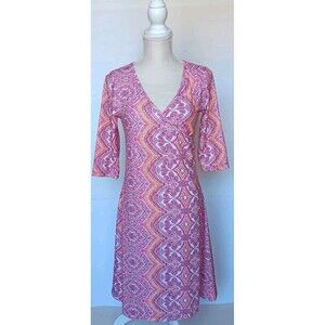 PrAna Women's Sz M Athleisure Jersey Knit Bali Nadia Veeda Faux Wrap Midi Dress